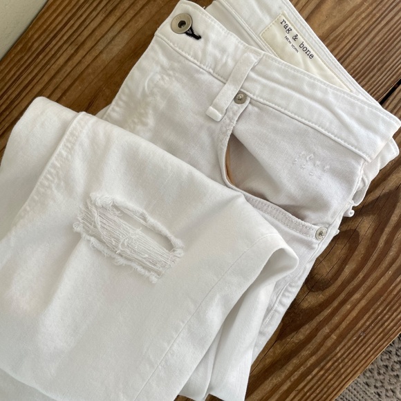 Rag & Bone | Dre Low-Rise Ankle Boyfriend Slim Vintage Stretch White Denim Jeans - Picture 11 of 11